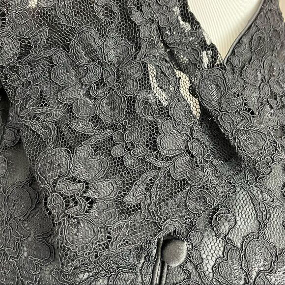 Vintage R&K Evening Black Full Lace Collarless Button Down Blazer 8 - Picture 5 of 6